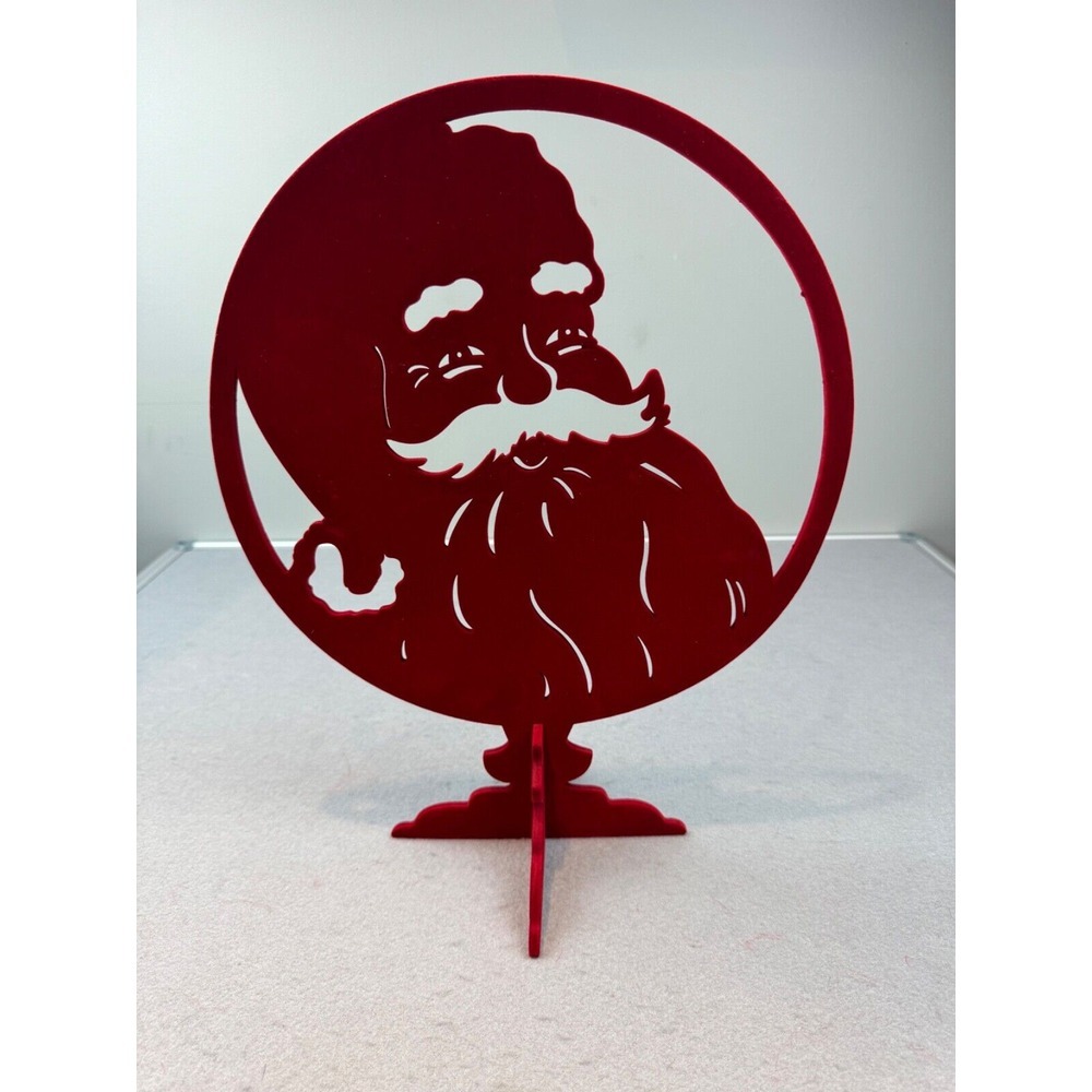 Red Flocked Santa Claus Silhouette Tabletop Christmas Decor 15 In Vintage Style